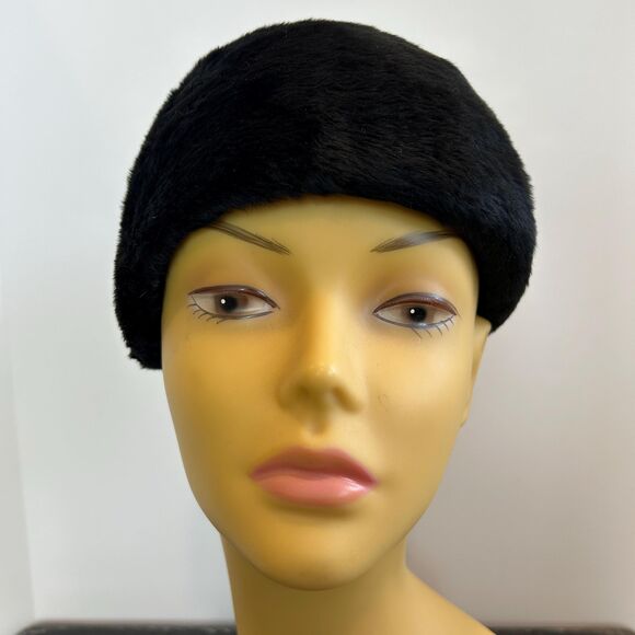 Vintage 50s Faux Fur Shag Wool Mohair Minimalist Sculpted Asymmetric Skull Cap - Picture 2 of 7
